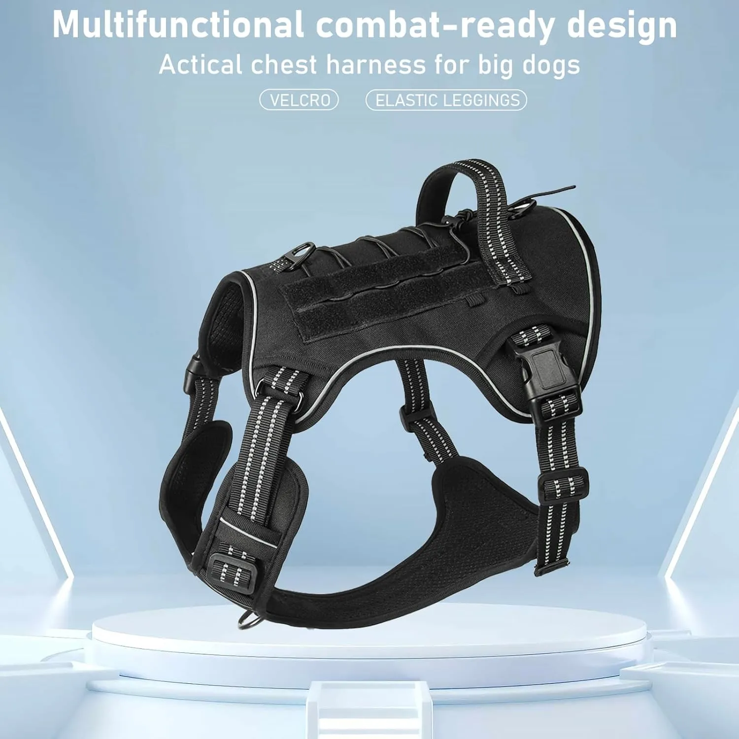 Dog Vest Harness-No Pull Adjustable Reflective,Escape-Proof Padded Design for Large/Medium Dogs,Service Dog & Outdoor, Hiking/Car Travel(Black S)