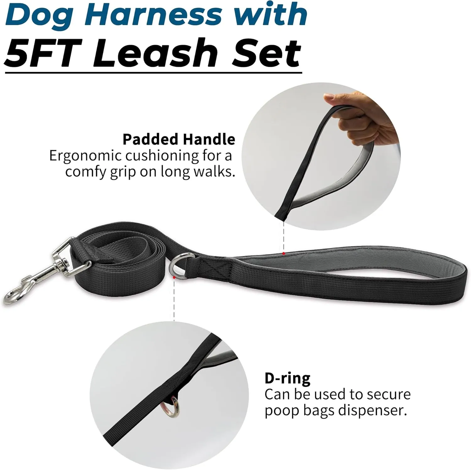 Escape Proof Dog Harness and Leash Set, Lightweight Dog Harness with Lift and Assist Handle, No Pull Reflective Pet Vest for Small Medium Dogs, Ideal for Puppy Walking and Training (Black,XS)