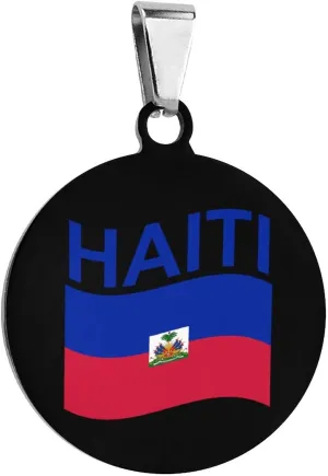 Flag of Haiti Stainless Steel Pet ID Tags Personalized Dog and Cat Tags Cute Collar Tags Circular