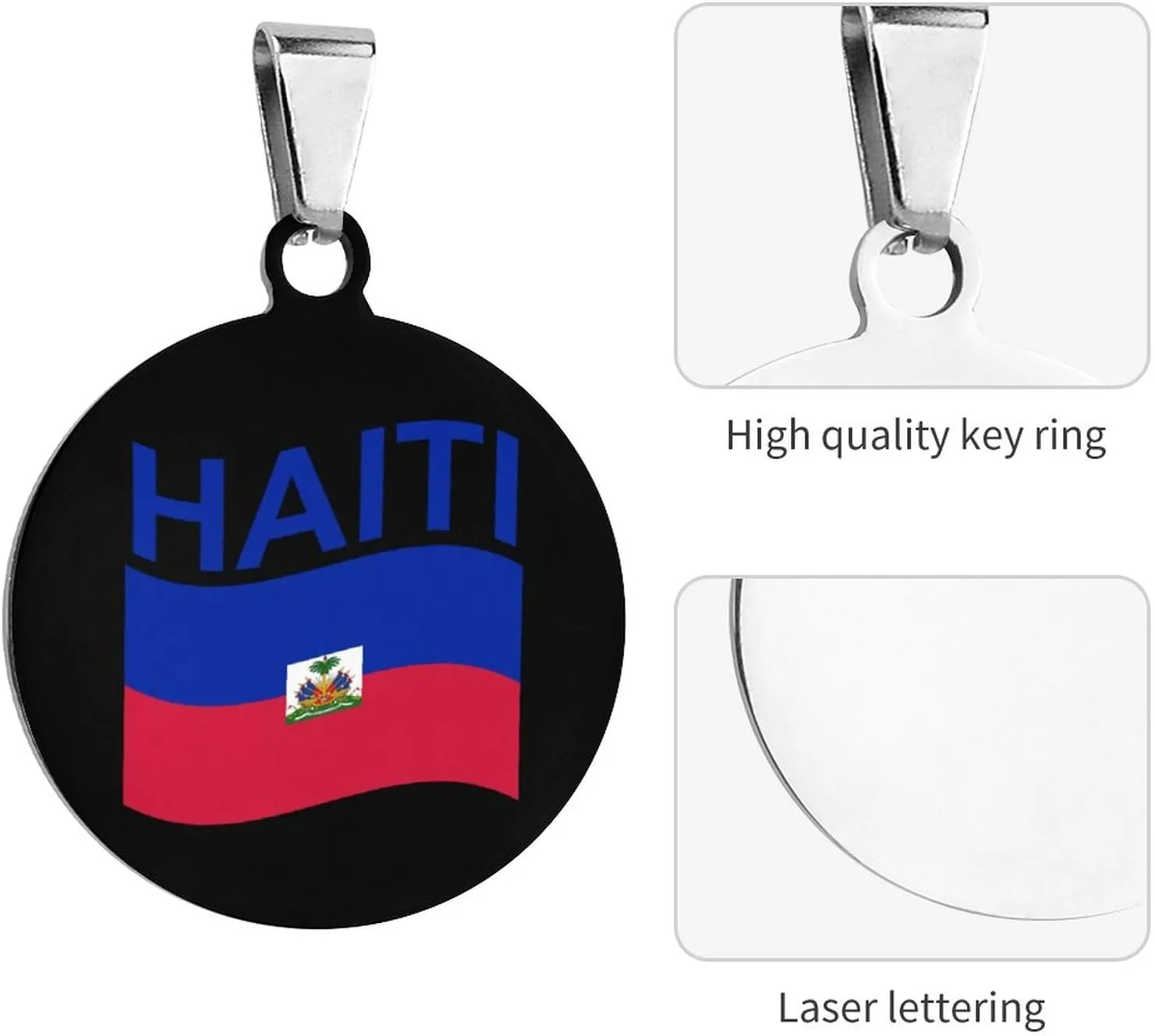 Flag of Haiti Stainless Steel Pet ID Tags Personalized Dog and Cat Tags Cute Collar Tags Circular