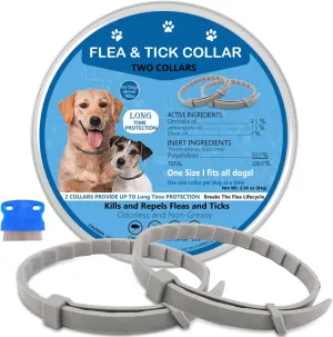 Flea Collar for Dogs, Flea and Tick Collar for Dogs, 12 Months Flea and Tick Prevention, Waterproof, Adjustable One Size Fits All, 2-Pack
