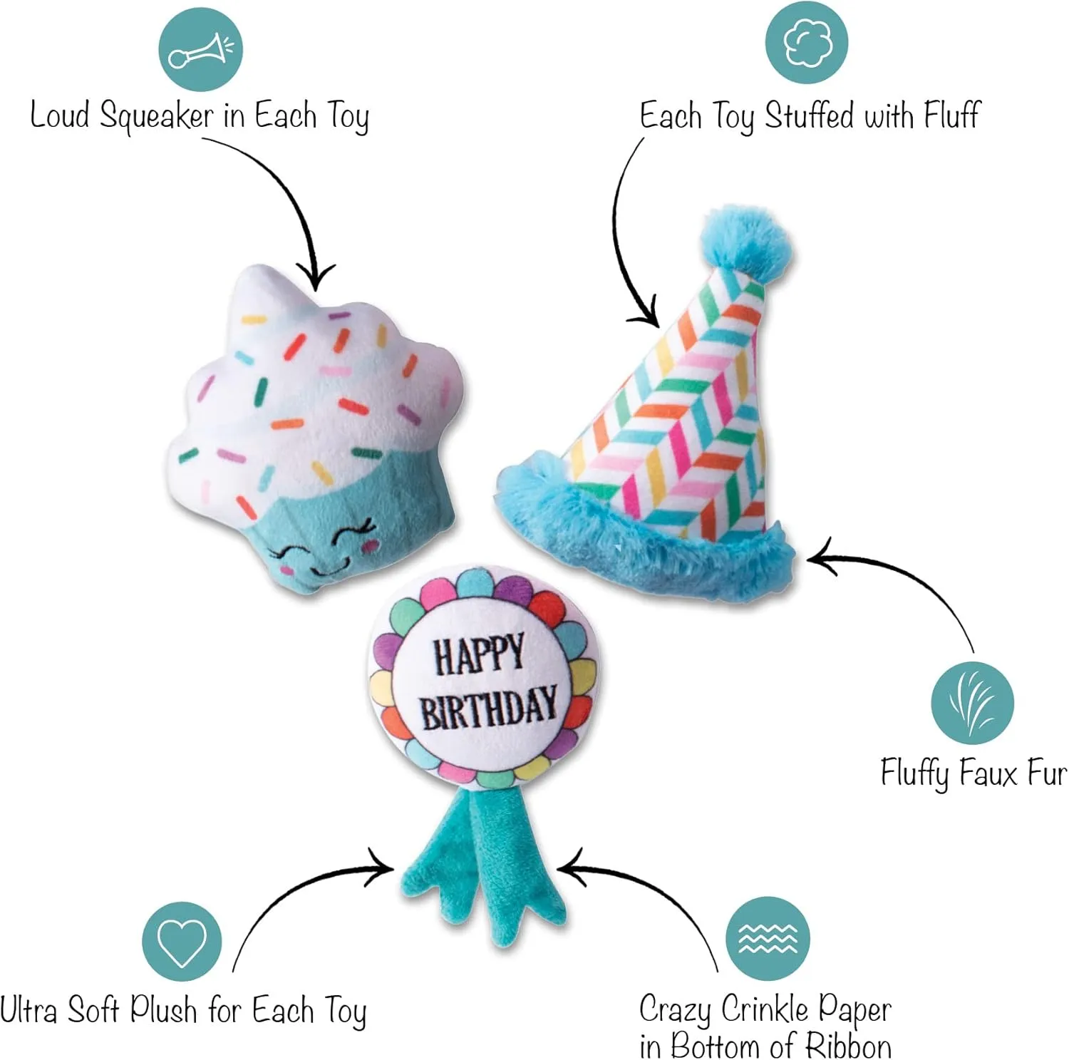 Fringe Studio Plush Dog Toy Set, Happy BARK-Day!, 3 Piece Set, for Small Dogs (289525)