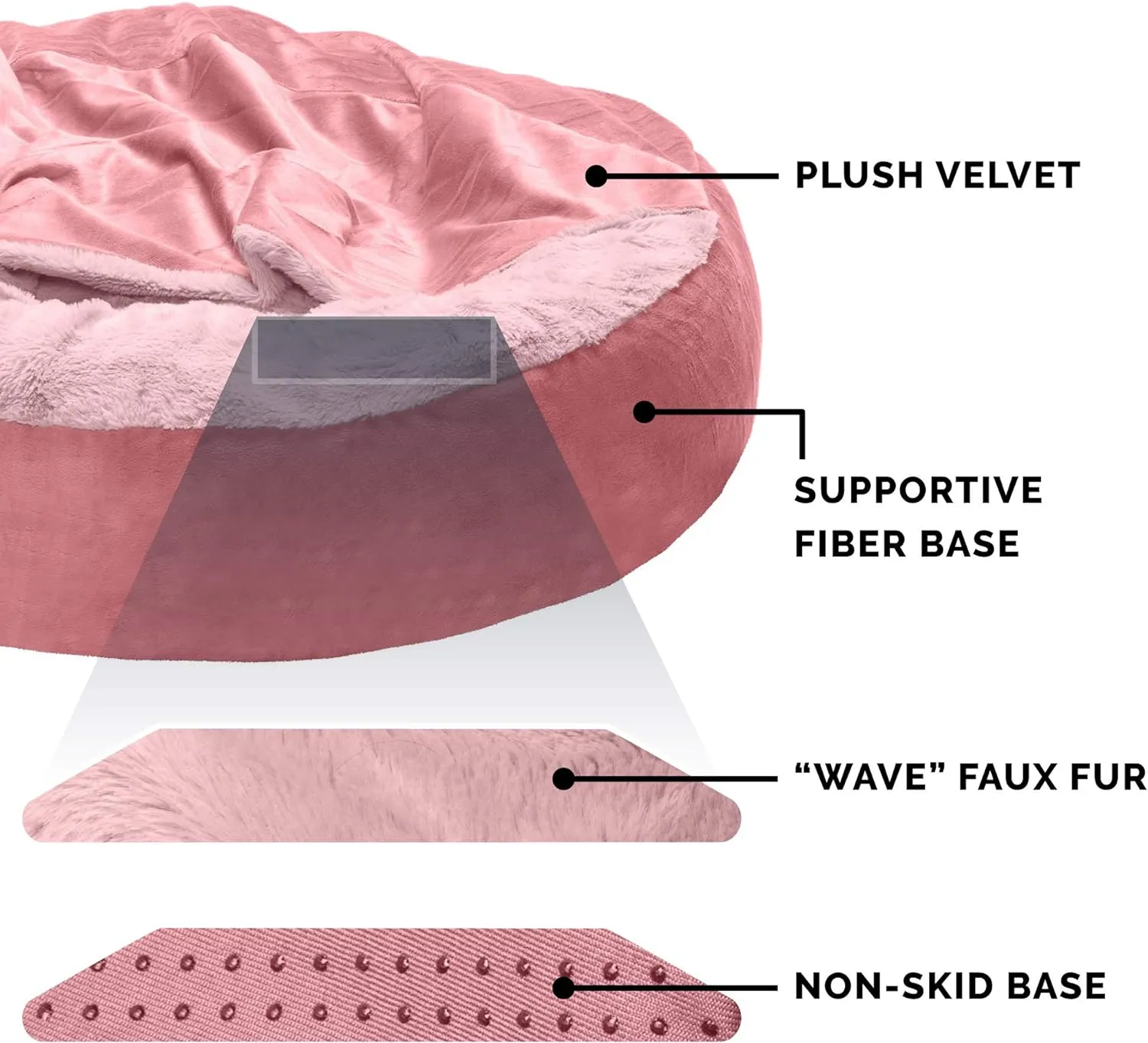 Furhaven 24" Round Calming Donut Dog Bed for Indoor Cats & Small Dogs, Washable, For Dogs Up to 20 lbs - Plush Velvet Waves Hooded Donut Bed - Rose Pink, Small