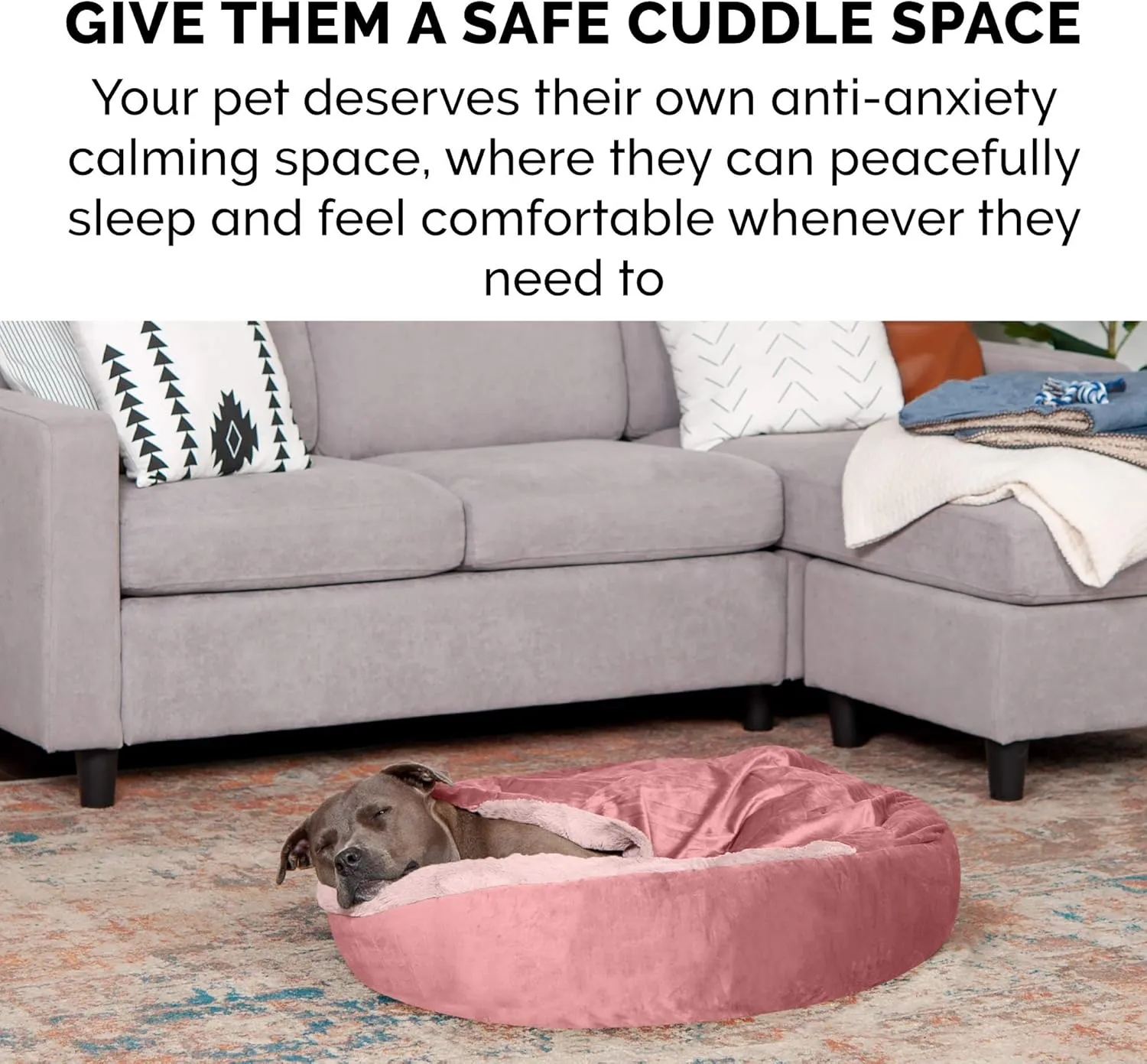 Furhaven 24" Round Calming Donut Dog Bed for Indoor Cats & Small Dogs, Washable, For Dogs Up to 20 lbs - Plush Velvet Waves Hooded Donut Bed - Rose Pink, Small