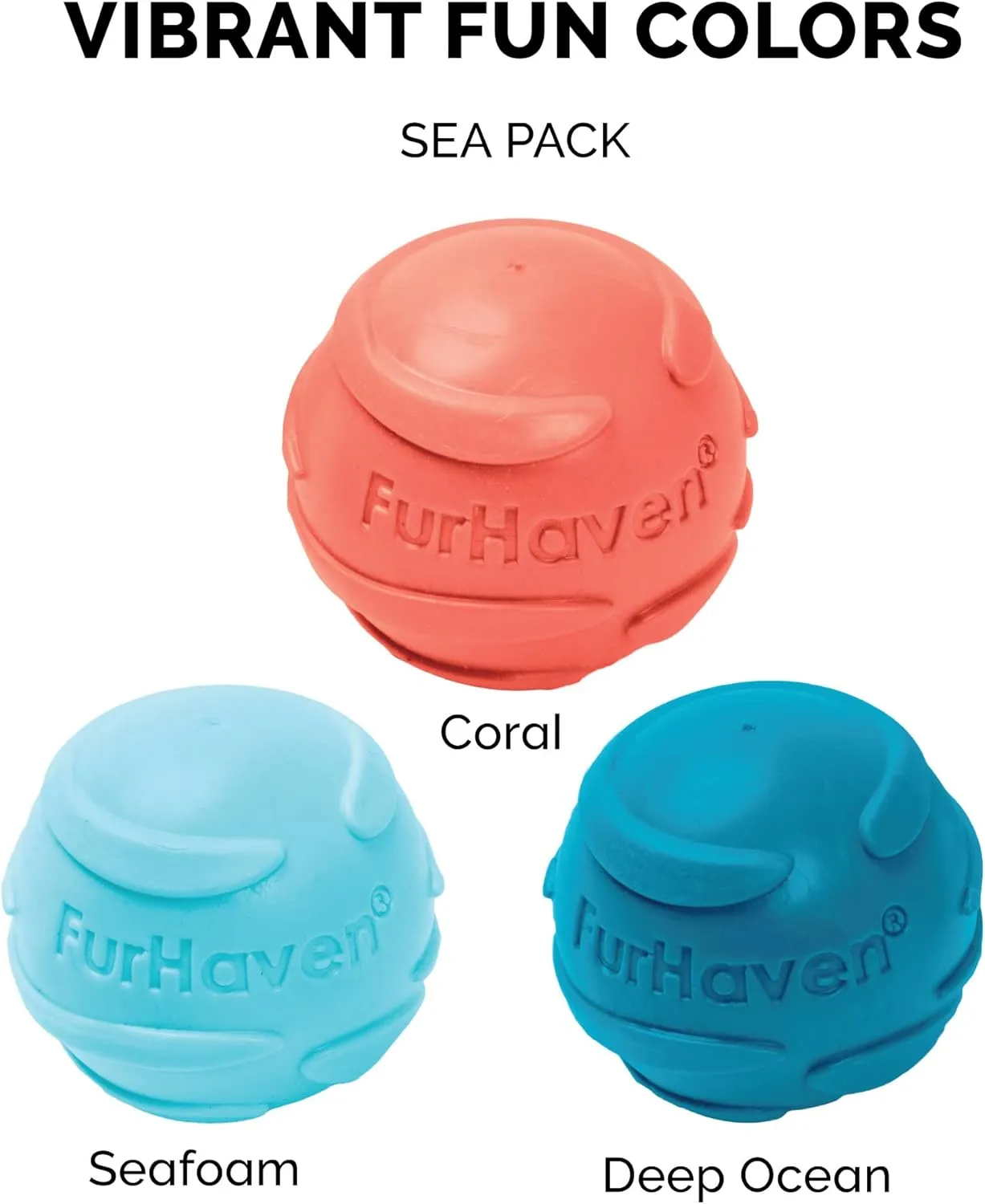 Furhaven 3-Pack 2.5" Squeaky Ball Dog Toys for Small/Medium Dogs, Fits Most Standard Launchers - Fetch 'N Fun TPR Squeaky Ball Toy Set - Sea Pack, Set of 3