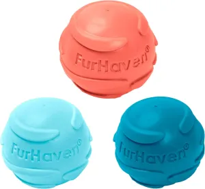 Furhaven 3-Pack 2.5" Squeaky Ball Dog Toys for Small/Medium Dogs, Fits Most Standard Launchers - Fetch 'N Fun TPR Squeaky Ball Toy Set - Sea Pack, Set of 3