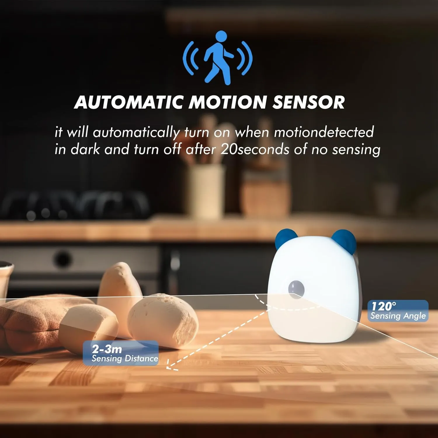 G Keni LED Motion Sensor Night Light for Kids, Baby Nursery and Adult, Rechargeable Battery Powered 4000K Warm White Motion Activated Nightstand Light Lamp for Bedroom/Bathroom/Hallway/Stairs(Blue)