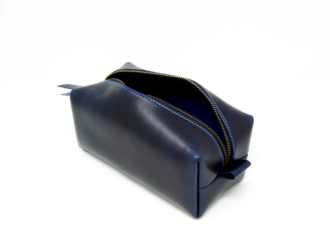 Genuine Leather Dopp Kit Portable Men'S Toiletry Bag for Shaving and Grooming Supplies, Travel Cosmetic Organizer, Gift for Men Women, Zippered Bathroom Pouch Case. Made in USA. (Blue Ink)