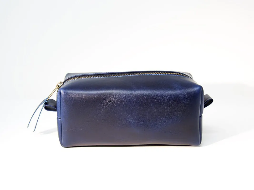 Genuine Leather Dopp Kit Portable Men'S Toiletry Bag for Shaving and Grooming Supplies, Travel Cosmetic Organizer, Gift for Men Women, Zippered Bathroom Pouch Case. Made in USA. (Blue Ink)