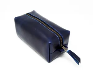 Genuine Leather Dopp Kit Portable Men'S Toiletry Bag for Shaving and Grooming Supplies, Travel Cosmetic Organizer, Gift for Men Women, Zippered Bathroom Pouch Case. Made in USA. (Blue Ink)