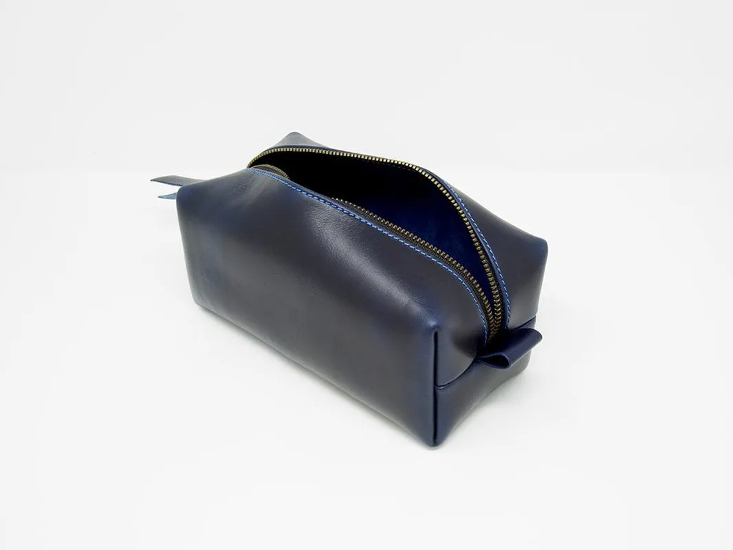 Genuine Leather Dopp Kit Portable Men'S Toiletry Bag for Shaving and Grooming Supplies, Travel Cosmetic Organizer, Gift for Men Women, Zippered Bathroom Pouch Case. Made in USA. (Blue Ink)