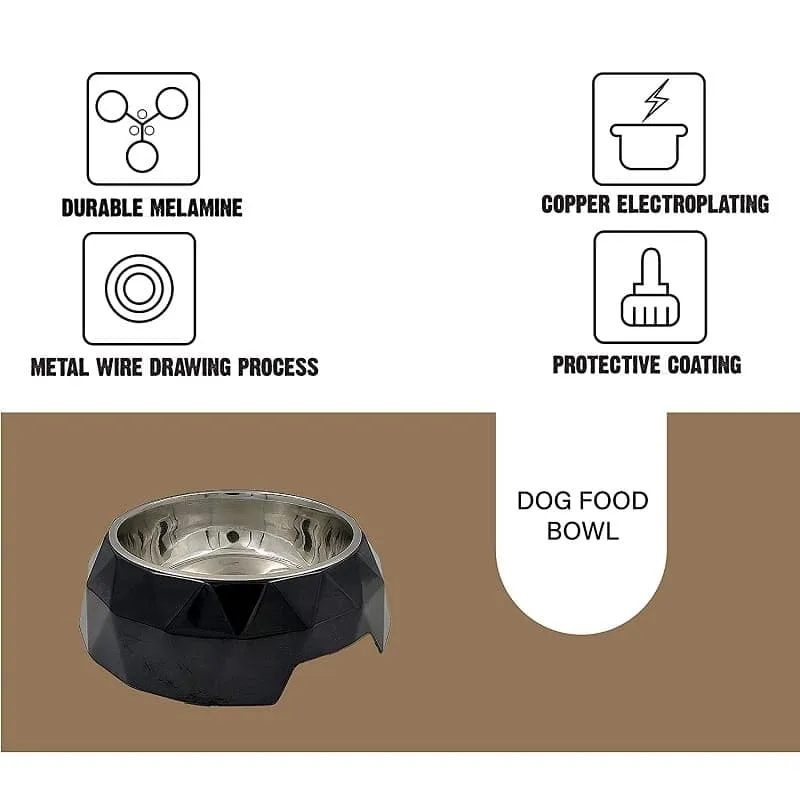 Goofy Tails Stainless Steel and Melamine Dog Bowl with Rubber Anti Skid Base Diamond Design Bowls for Dogs (Black) (Small-450ml)