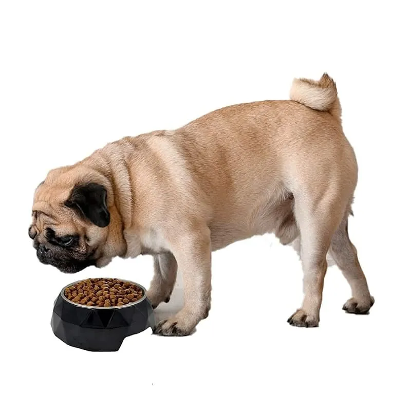Goofy Tails Stainless Steel and Melamine Dog Bowl with Rubber Anti Skid Base Diamond Design Bowls for Dogs (Black) (Small-450ml)
