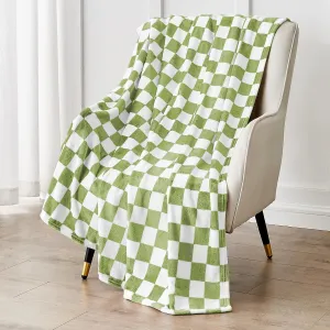 Green Checkered Blanket, Ultra Soft Fleece Checkered Throw Blanket for Couch Bed and Travel, Luxury Throw for All Seasons, 50x60 Inch, Green
