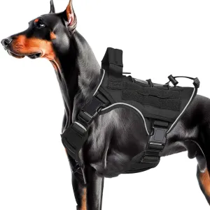 Heavy-Duty Tactical Dog Harness for Large Dogs, No Pull Adjustable Reflective Pet Vest with Molle System, K9 Military-Grade Control for Service Training, Outdoor & 10  Breeds, Black, Medium