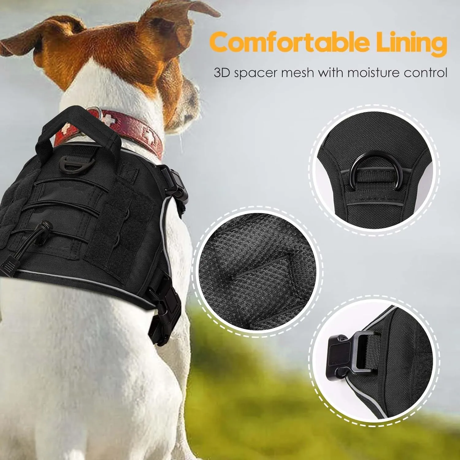 Heavy-Duty Tactical Dog Harness for Large Dogs, No Pull Adjustable Reflective Pet Vest with Molle System, K9 Military-Grade Control for Service Training, Outdoor & 10  Breeds, Black, Medium