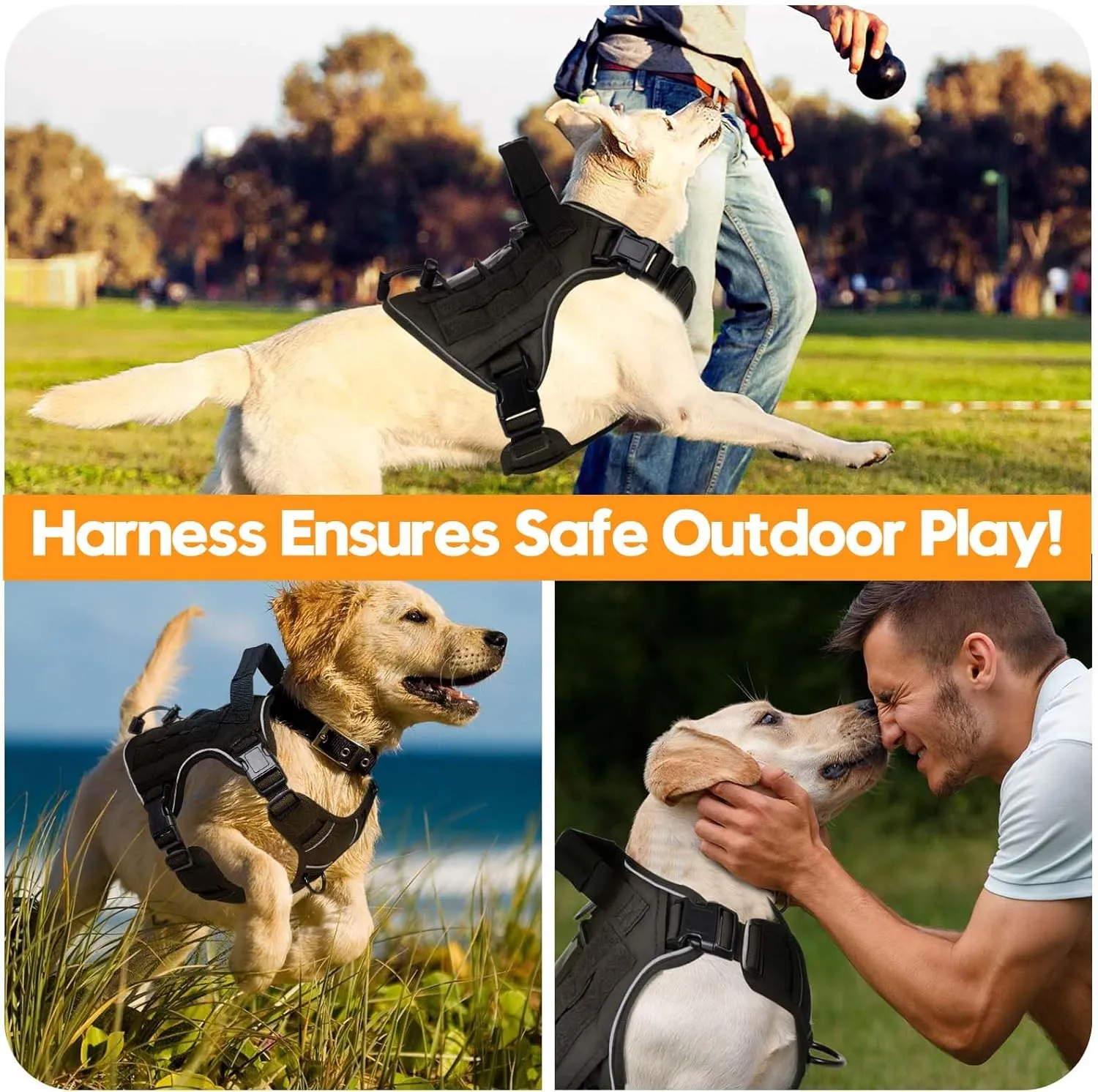 Heavy-Duty Tactical Dog Harness for Large Dogs, No Pull Adjustable Reflective Pet Vest with Molle System, K9 Military-Grade Control for Service Training, Outdoor & 10  Breeds, Black, Medium