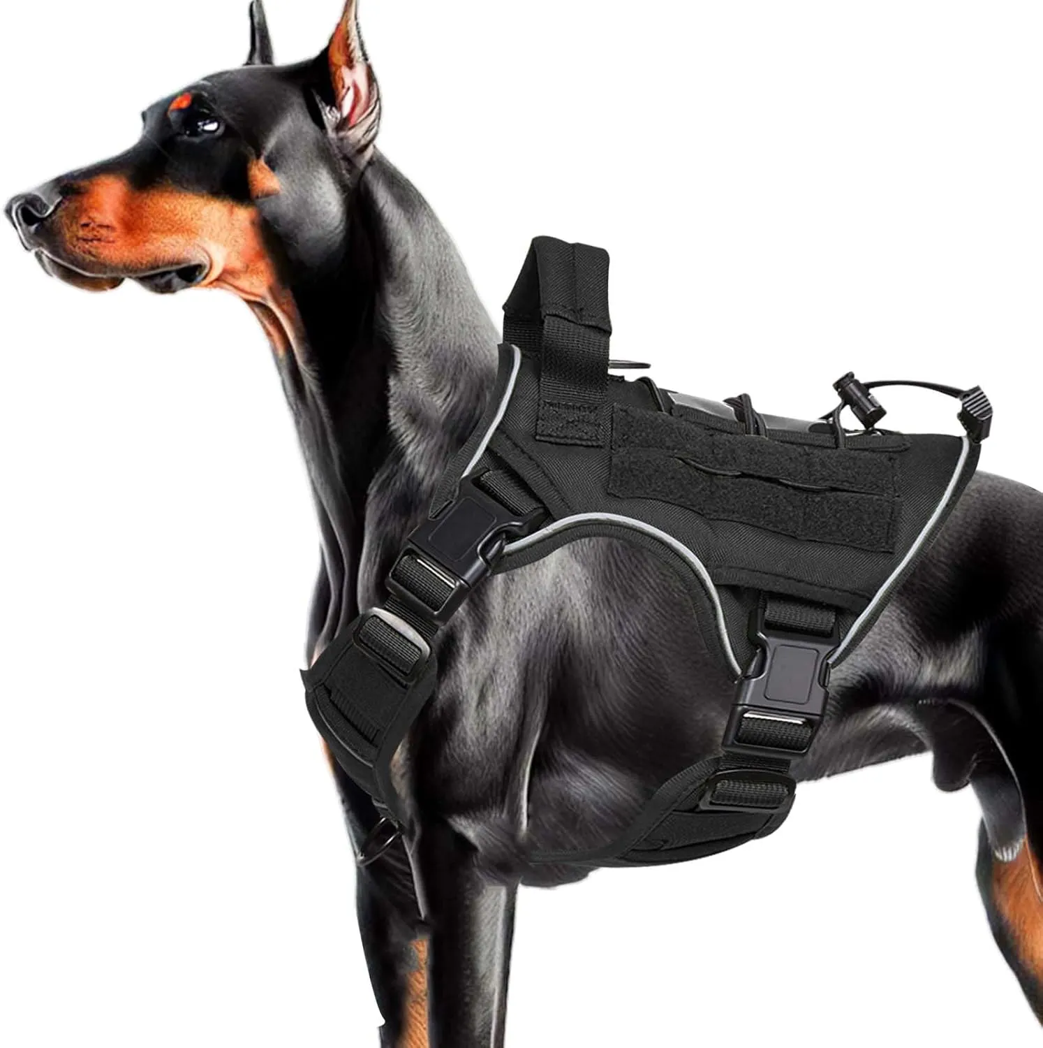 Heavy-Duty Tactical Dog Harness for Large Dogs, No Pull Adjustable Reflective Pet Vest with Molle System, K9 Military-Grade Control for Service Training, Outdoor & 10  Breeds, Black, Medium