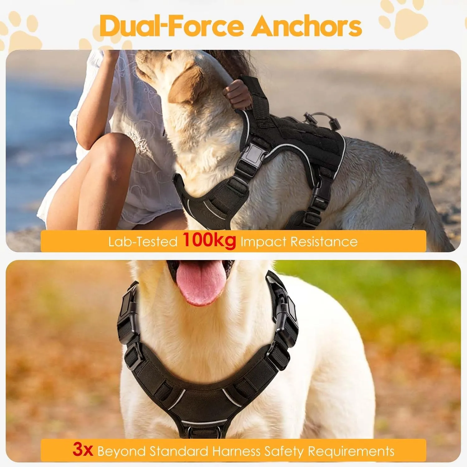 Heavy-Duty Tactical Dog Harness for Large Dogs, No Pull Adjustable Reflective Pet Vest with Molle System, K9 Military-Grade Control for Service Training, Outdoor & 10  Breeds, Black, Medium