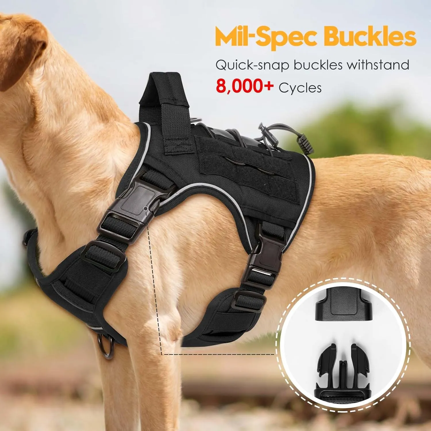 Heavy-Duty Tactical Dog Harness for Large Dogs, No Pull Adjustable Reflective Pet Vest with Molle System, K9 Military-Grade Control for Service Training, Outdoor & 10  Breeds, Black, Medium