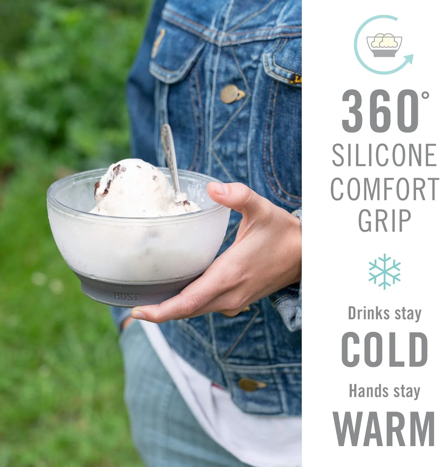 Host Ice Cream Freeze Bowl, Double Walled Insulated Freezer Gel Chiller Kitchen Accessory for Dessert, Dip, Cereal, with Comfort Silicone Grip, Plastic, Grey, 0.47 liters