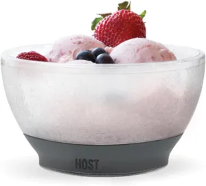Host Ice Cream Freeze Bowl, Double Walled Insulated Freezer Gel Chiller Kitchen Accessory for Dessert, Dip, Cereal, with Comfort Silicone Grip, Plastic, Grey, 0.47 liters