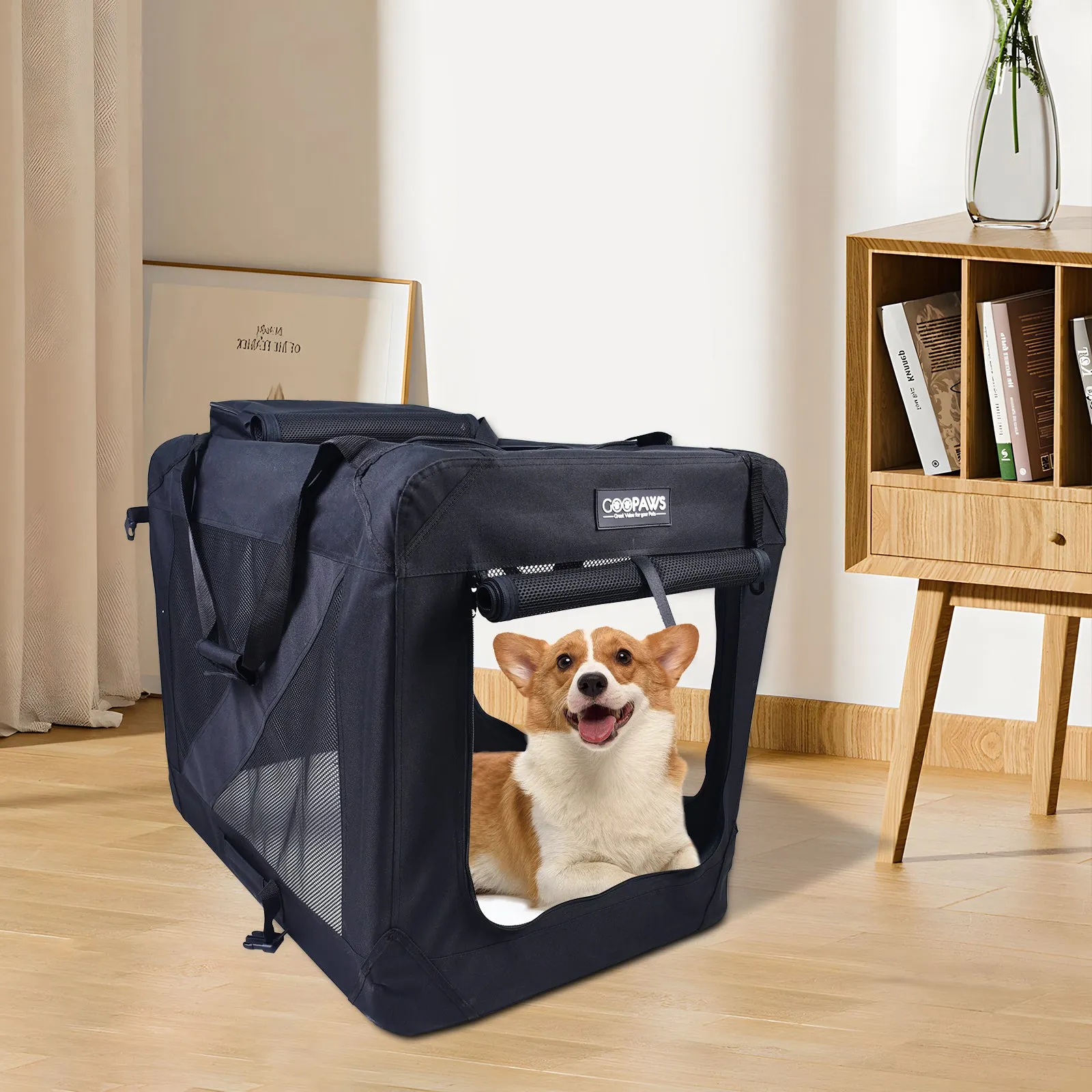 Jespet Indoor & Outdoor 3-Door Collapsible Soft-Sided Dog, Cat & Small Pet Crate, Black, 30''
