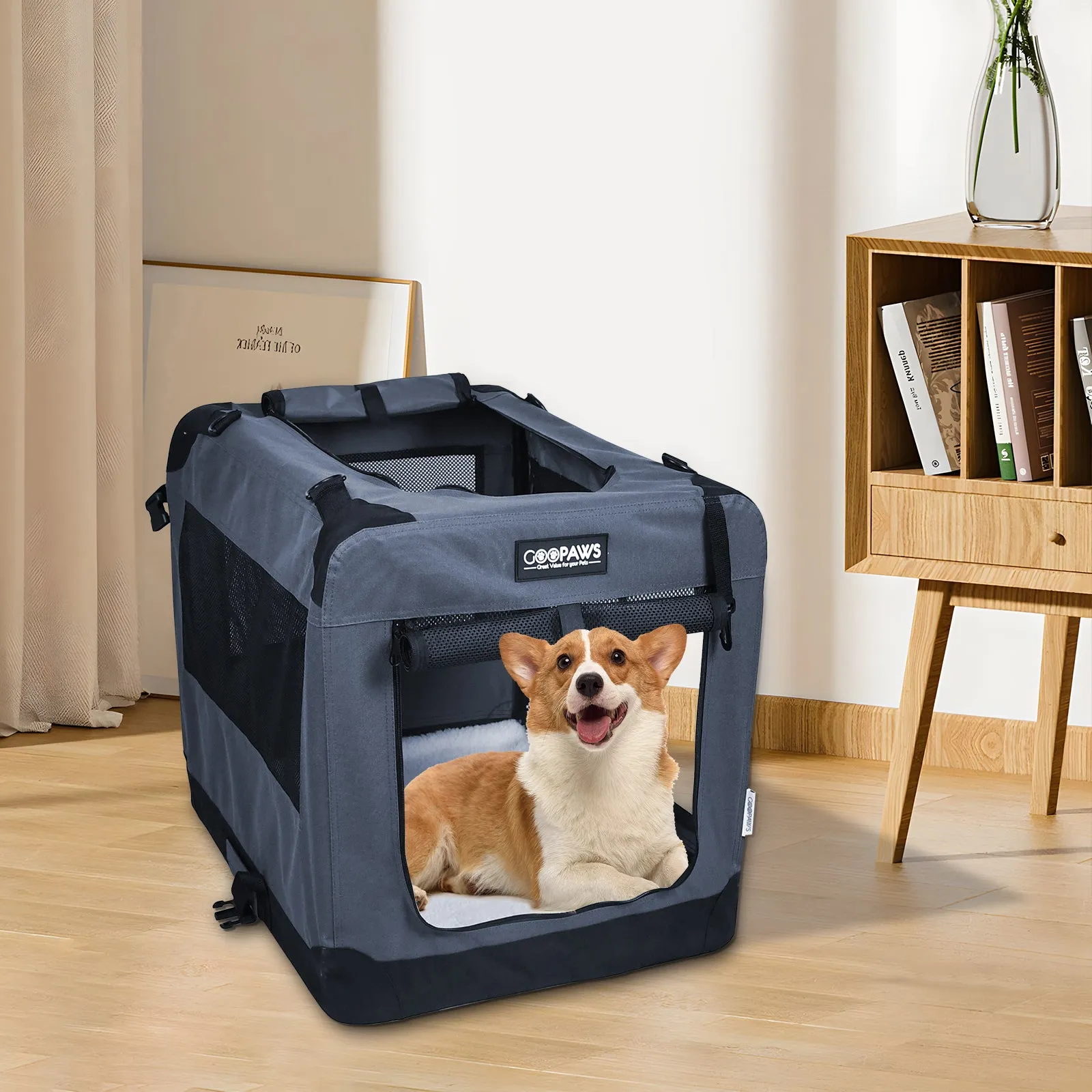 Jespet Indoor & Outdoor 3-Door Collapsible Soft-Sided Dog, Cat & Small Pet Crate, Gray, 36''