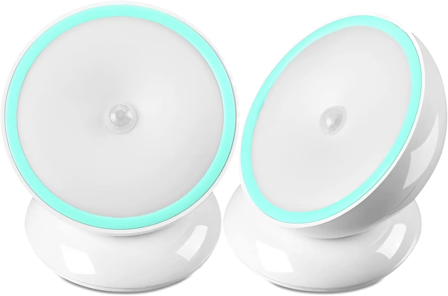 Kathfly 2 Pieces Motion Sensor Night Lights LED Cordless Puck Small Wall Lights with Rotating Base for Cruise Cabin Hallway Bedroom Kitchen Closet Stairway, White(Battery Operated)