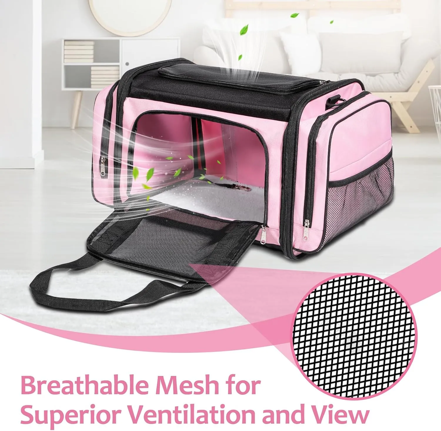Large Cat Carrier, Pet Carrier, Dog Carrier for Small Dogs, Cat Carrier Soft, Collapsible Large Pet Carrier for Traveling Indoor and Outdoor Uses - Pink 20"x13"x13"