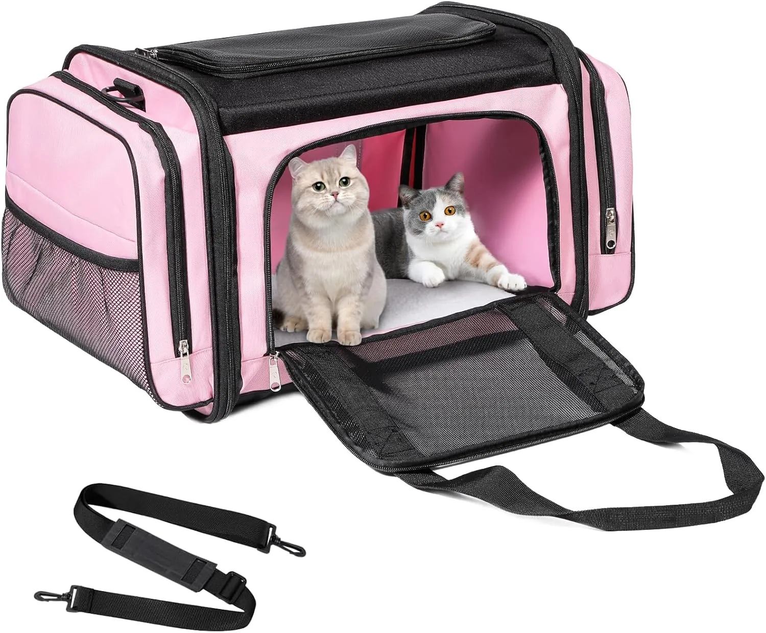 Large Cat Carrier, Pet Carrier, Dog Carrier for Small Dogs, Cat Carrier Soft, Collapsible Large Pet Carrier for Traveling Indoor and Outdoor Uses - Pink 20"x13"x13"
