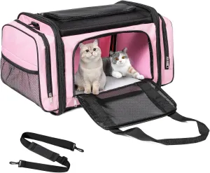 Large Cat Carrier, Pet Carrier, Dog Carrier for Small Dogs, Cat Carrier Soft, Collapsible Large Pet Carrier for Traveling Indoor and Outdoor Uses - Pink 20"x13"x13"