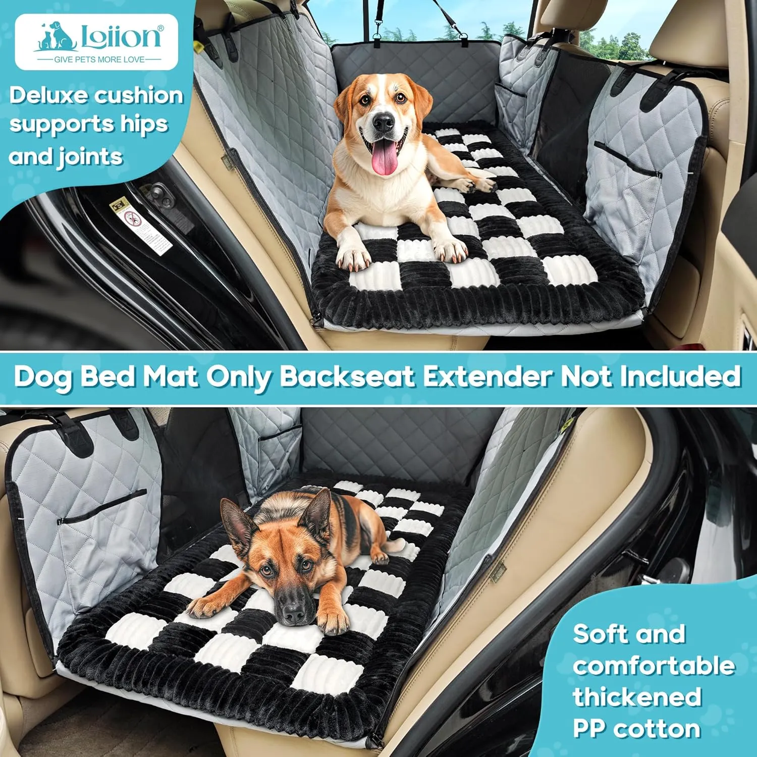 Loiion Dog Car Bed Mat, Non-Slip Backseat Extender Pet Blanket, Plaid Dog Bed for SUVs, Sedans & Trucks, Chew-Resistant Travel Pad for Dogs, Easy Clean & Scratch-Proof & Comfort (56"x28.7")