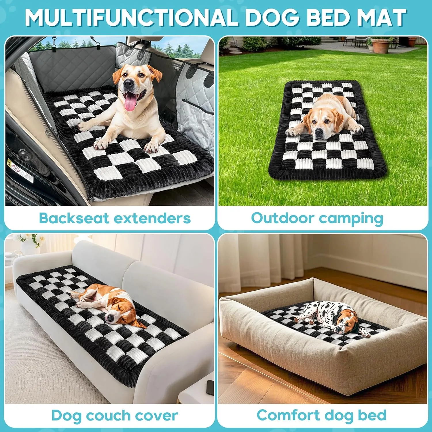 Loiion Dog Car Bed Mat, Non-Slip Backseat Extender Pet Blanket, Plaid Dog Bed for SUVs, Sedans & Trucks, Chew-Resistant Travel Pad for Dogs, Easy Clean & Scratch-Proof & Comfort (56"x28.7")