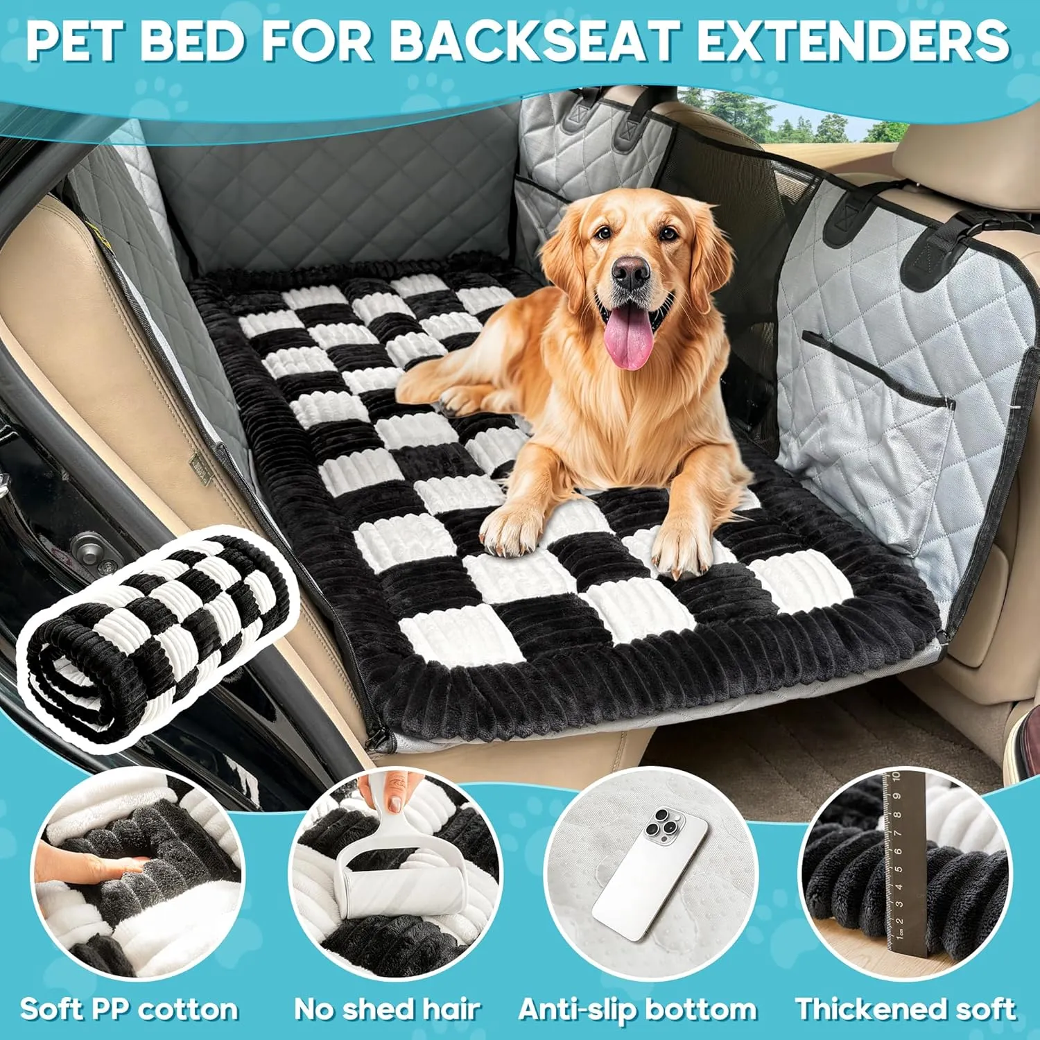 Loiion Dog Car Bed Mat, Non-Slip Backseat Extender Pet Blanket, Plaid Dog Bed for SUVs, Sedans & Trucks, Chew-Resistant Travel Pad for Dogs, Easy Clean & Scratch-Proof & Comfort (56"x28.7")