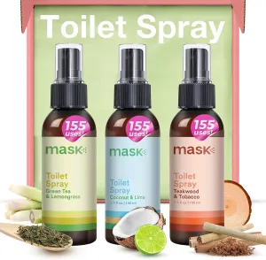 Mask Toilet Spray - Travel Size Odor Neutralizer, Mix Pack of 3 Scents, Poop Spray Eliminator, Bathroom Air Freshener, Toilet Freshener, 10.2 Fl Oz
