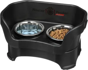 Neater Feeder Deluxe Mess Proof Dog Bowls Elevated Medium Sized Dog Breed  Made in USA  No Spill Raised Dog Food Bowl Stand  Stainless Steel Food and Water Bowl Set, Pet Feeding Station, Black