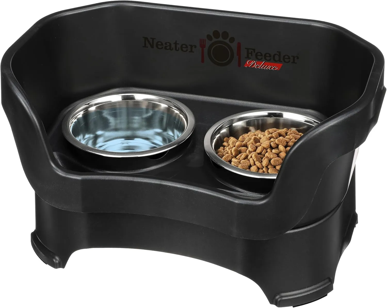 Neater Feeder Deluxe Mess Proof Dog Bowls Elevated Medium Sized Dog Breed  Made in USA  No Spill Raised Dog Food Bowl Stand  Stainless Steel Food and Water Bowl Set, Pet Feeding Station, Black