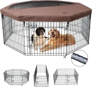 NEZUC Foldable Metal Dog Exercise Playpen Gate Fence Dog Crate 8 Panels 24 Inch Height Puppy Kennels with Top Cover for Animals Outdoor Indoor (with top Cover, 8 Panels 24" H)