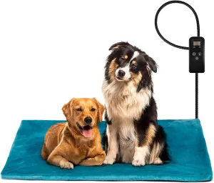 Niubya Pet Heating Pad for Dogs, Adjustable Temperature Waterproof Heated Mat with Timer, Electric Heating Dog Bed with Chew Resistant Cord and Soft Washable Velvet Cover