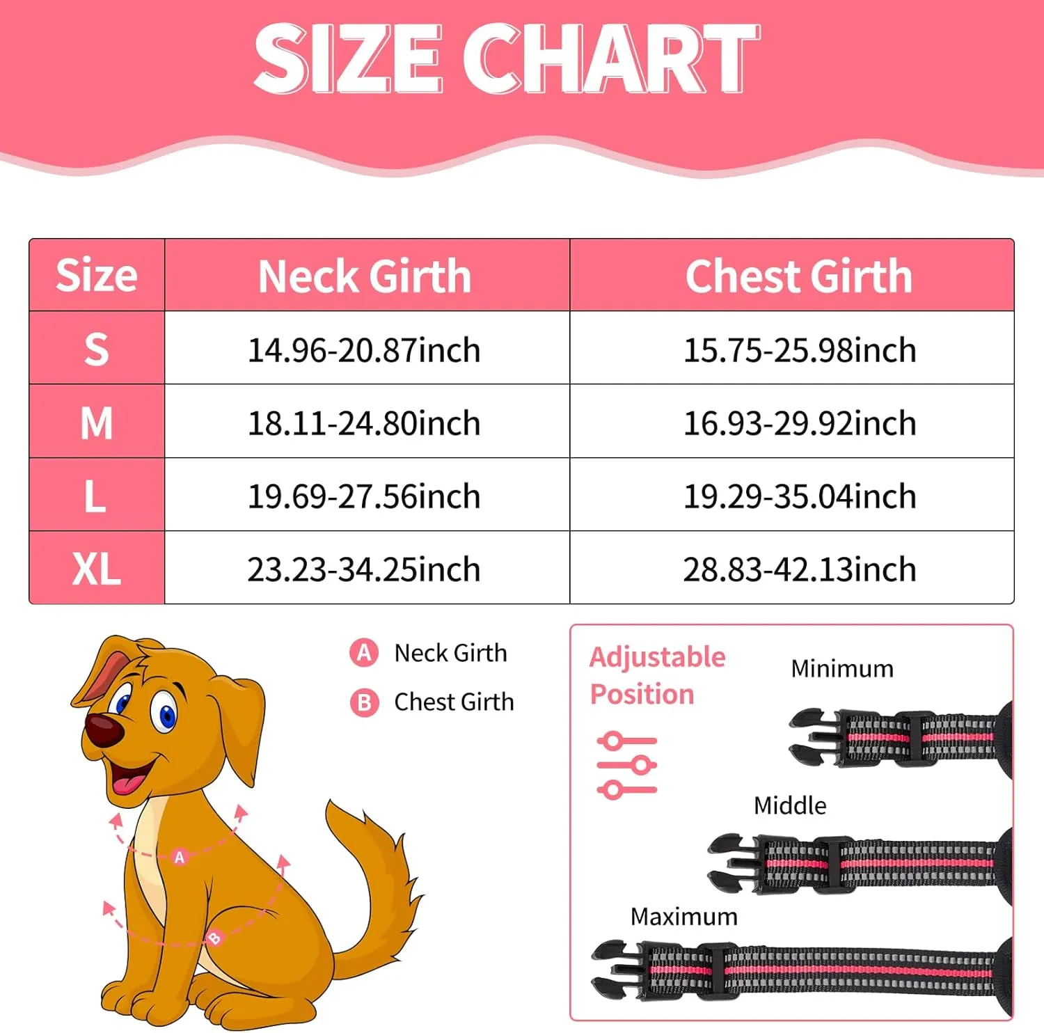 No Pull Dog Harness,Dog Walking Harness with Reflective Adjustable Padded Vest and Control Handle,No-Choke Pet Harness with 2 Metal Rings for Small Medium Large Dogs(M,Solid Pink)