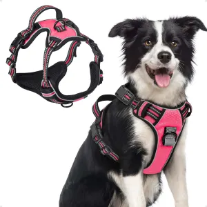 No Pull Dog Harness,Dog Walking Harness with Reflective Adjustable Padded Vest and Control Handle,No-Choke Pet Harness with 2 Metal Rings for Small Medium Large Dogs(M,Solid Pink)