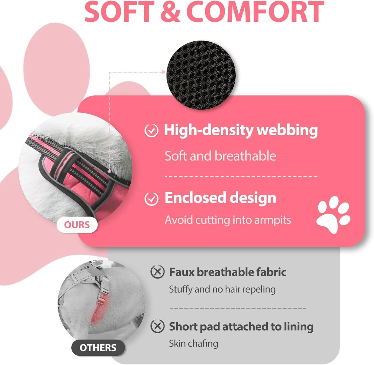 No Pull Dog Harness,Dog Walking Harness with Reflective Adjustable Padded Vest and Control Handle,No-Choke Pet Harness with 2 Metal Rings for Small Medium Large Dogs(M,Solid Pink)