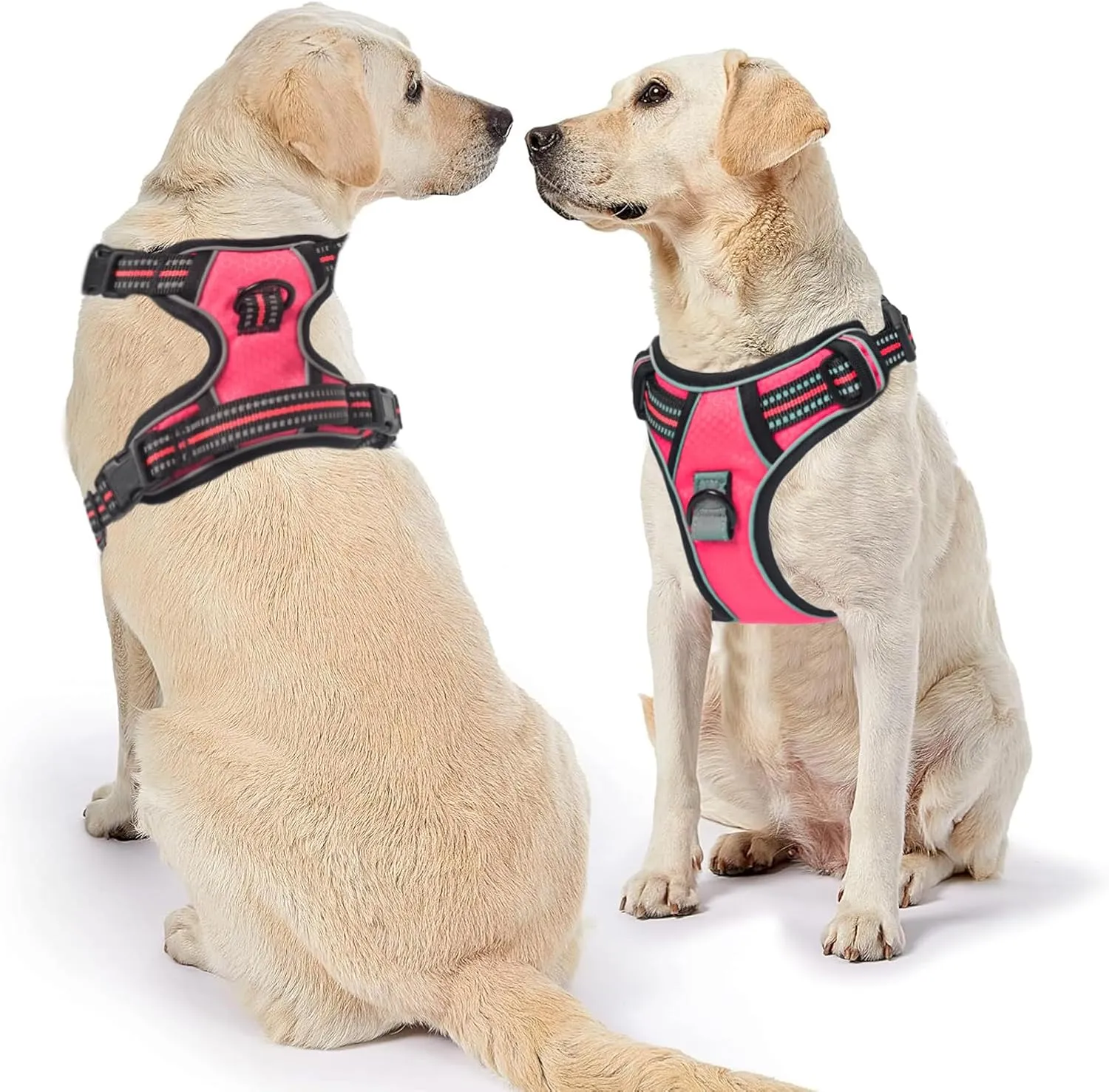 No Pull Dog Harness,Dog Walking Harness with Reflective Adjustable Padded Vest and Control Handle,No-Choke Pet Harness with 2 Metal Rings for Small Medium Large Dogs(M,Solid Pink)