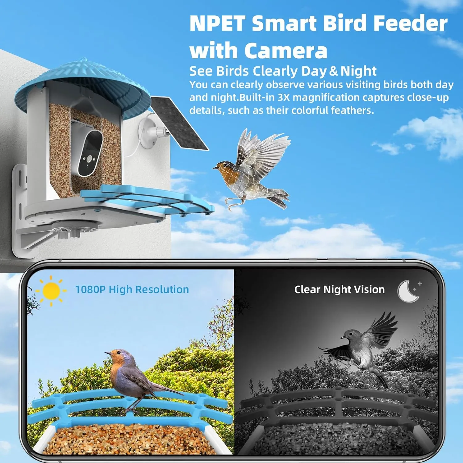 NPET Smart Bird Feeder with Camera Solar Powered