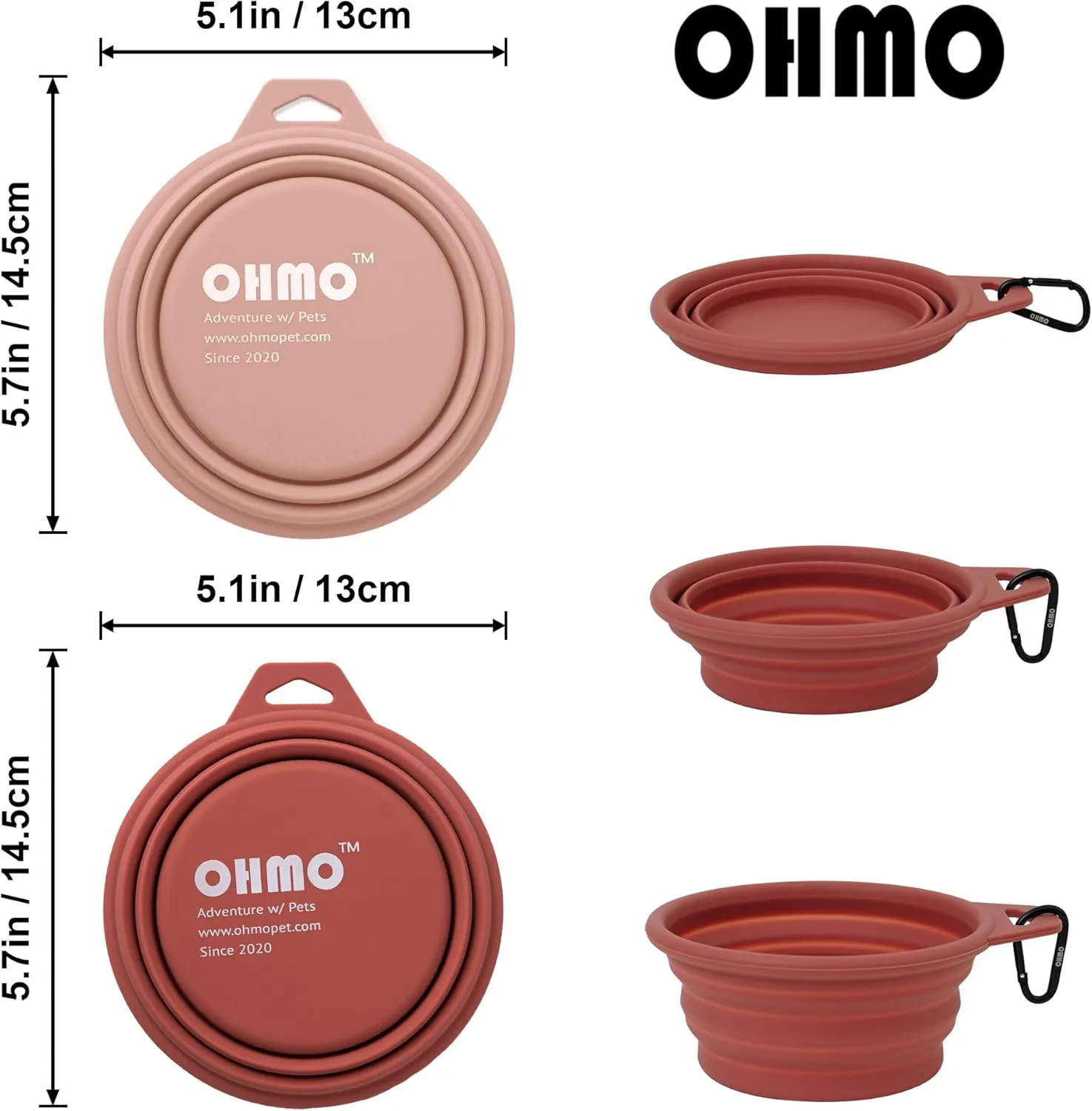 OHMO Collapsible Dog Bowl(2 Pack, 12oz/400ml) Premium Silicone Pet Water Bowls for Cats & Dogs, Portable Dog Travel Bowls Foldable for Outdoor Camping Hiking