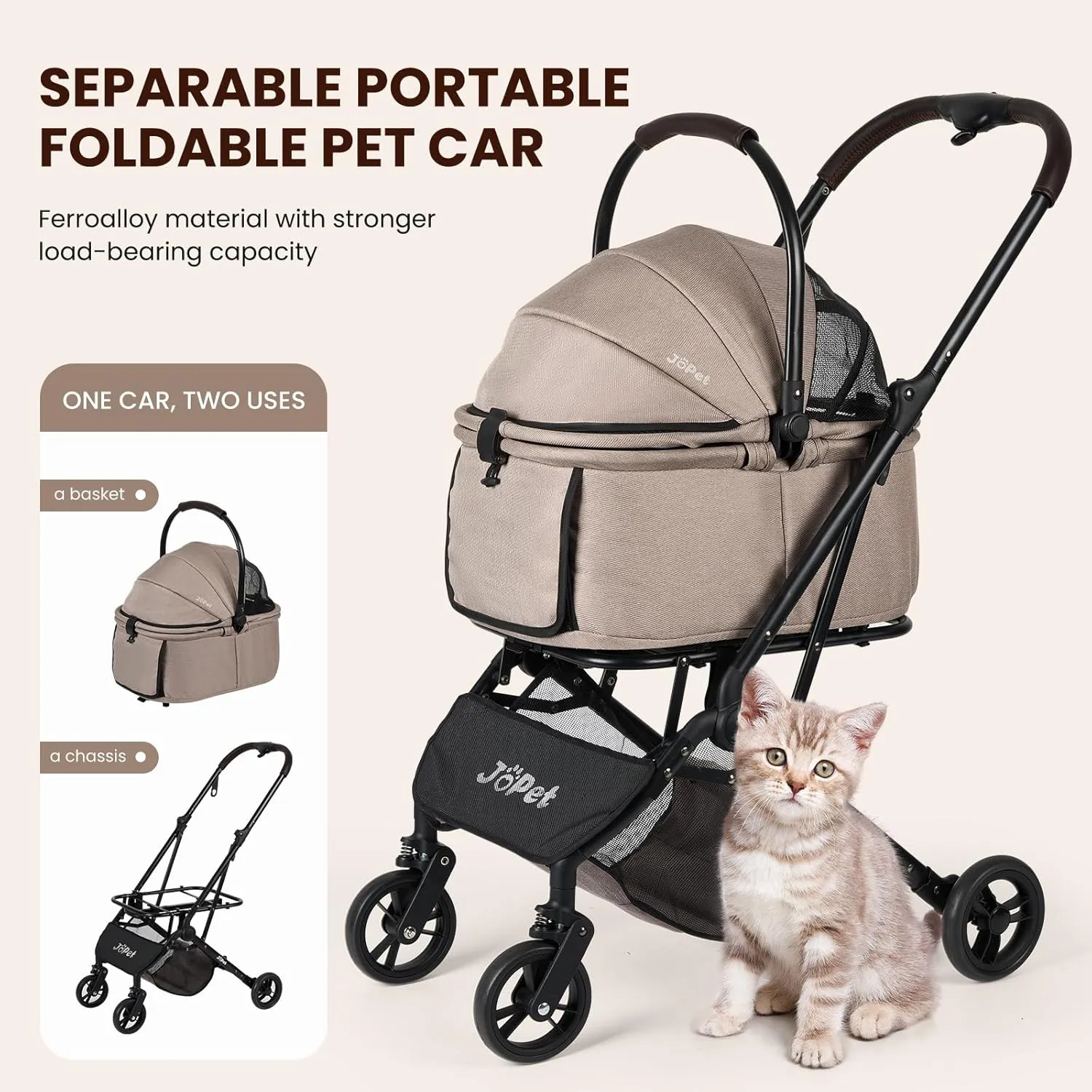 Pet Stroller for Small and medlium Dogs, Dog, Cat, Foldable carts, Carrier, One-Hand Automatic Folding, Puppy Stroller, Detachble Carrier (Nimbus Grey)