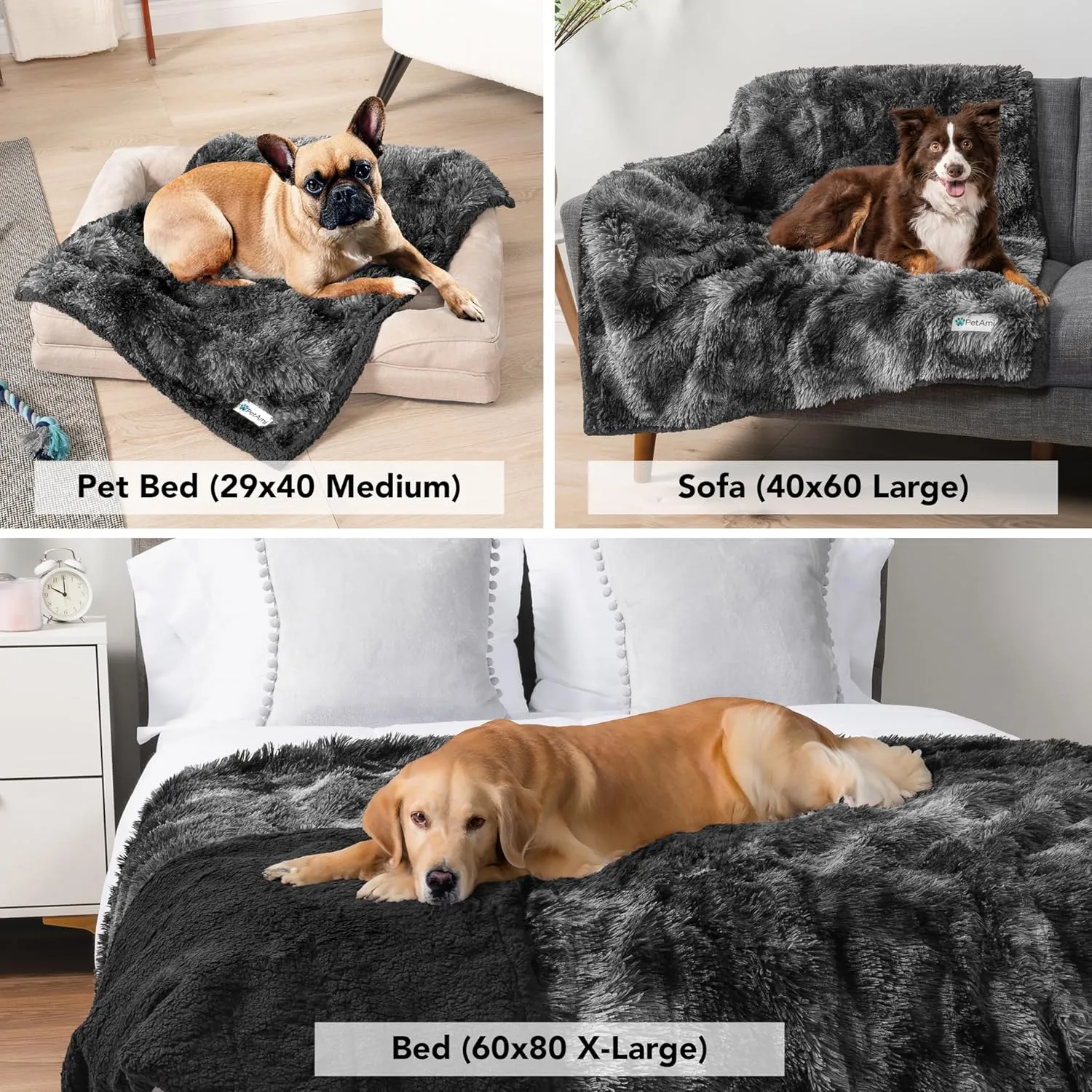 PetAmi Waterproof Dog Blanket for Medium Large Dogs, Calming Fleece Cat Blanket, Couch Protector Washable Sherpa Faux Fur Pet Throw for Puppy, Soft Reversible Leakproof 40x60 Tie-Dye Black