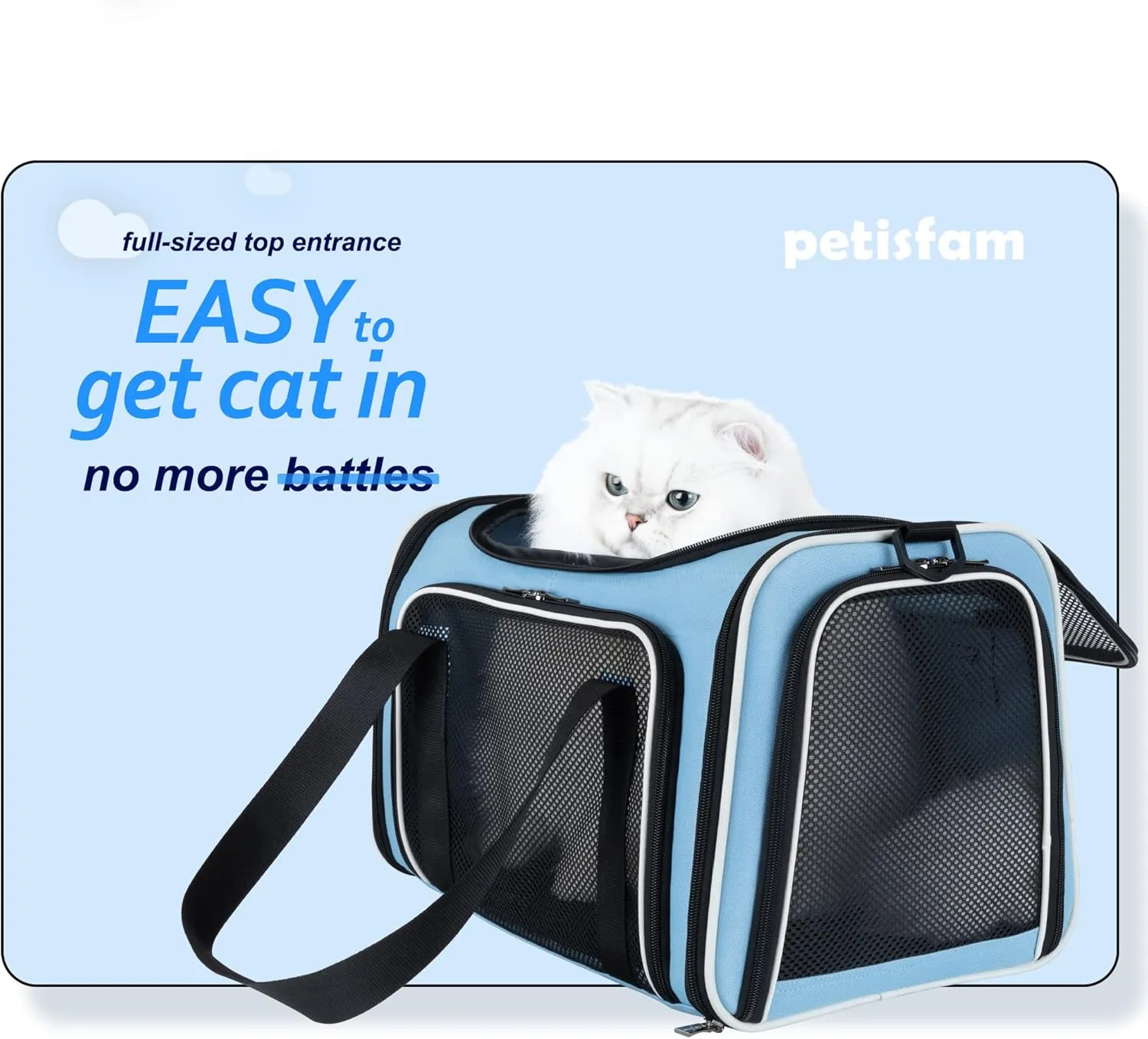 petisfam Pet Carrier Bag for Medium Cats and Puppy. TSA Airlined Approced. Easy Vet Visit, Airline Approved, Top Loading, Easy Storage
