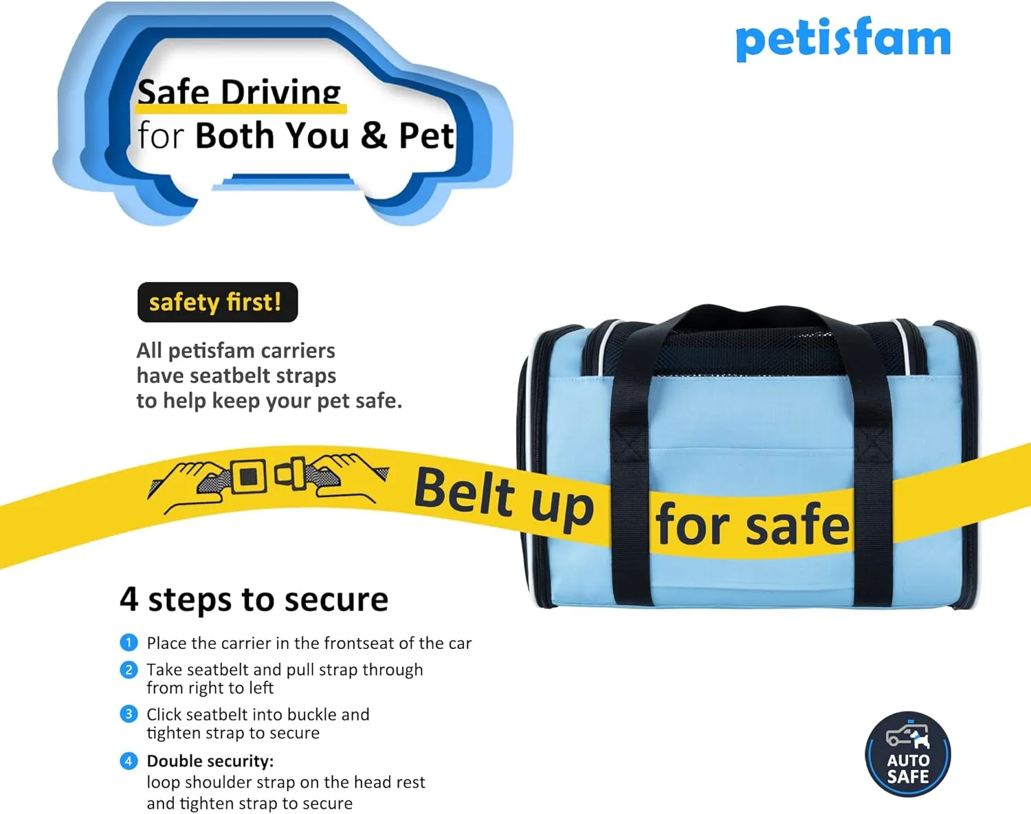 petisfam Pet Carrier Bag for Medium Cats and Puppy. TSA Airlined Approced. Easy Vet Visit, Airline Approved, Top Loading, Easy Storage
